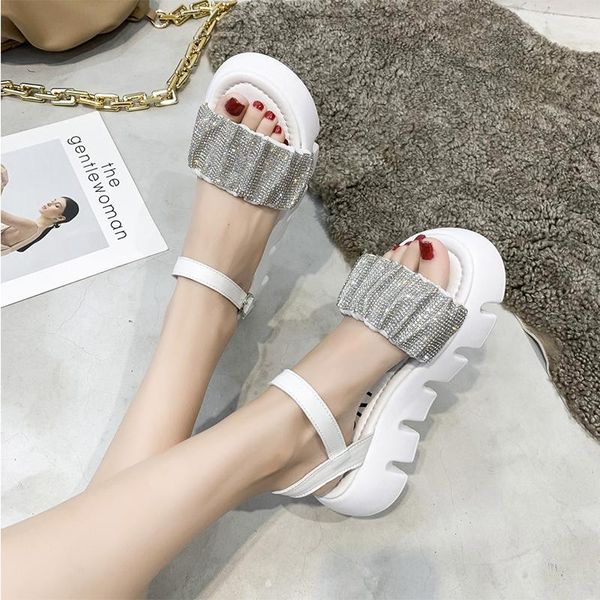 

sandals 2021 women platform fashion rhinestone upper decoration summer casual elastic band comfortable breathable ladies shoe, Black