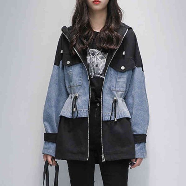 

women's jackets [ewq] korea chic casual trend women hooded zipper hit color loose fashion long-sleeved windbreaker jacket autumn 16e168, Black;brown