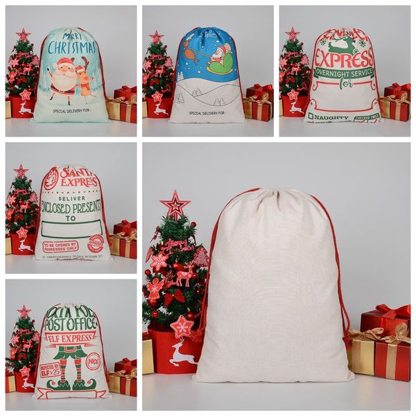 Weihnachtsgeschenktüte, große organische schwere Canvas-Tasche, Weihnachtsmann-Sack, Kordelzugbeutel mit Rentieren, Weihnachtsmann-Sack, Taschen für Kinder WLL992