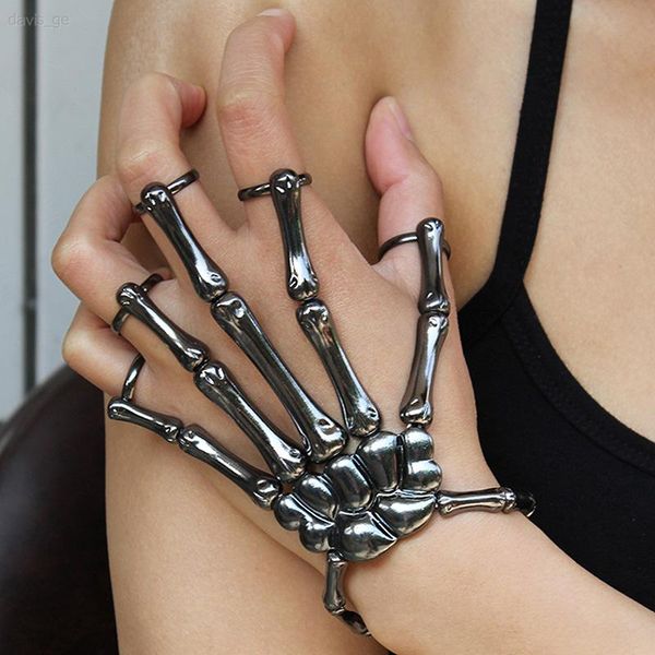 

charm bracelets 1pc hand skull skeleton elasticity adjustable couple women bracelet bangles jewelry steam punk for men gothic, Golden;silver