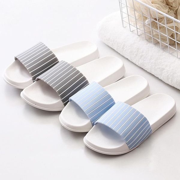 

new striped home couple slippers non-slip bathroom indoor women bathe slides comfortable blue stripe ladies shoes flats, Black
