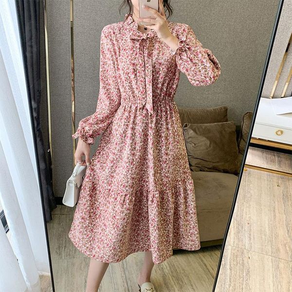 

casual dresses 2021 spring autumn korea fashion women high waist slim a-line long dress corduroy print vintage femme v101, Black;gray