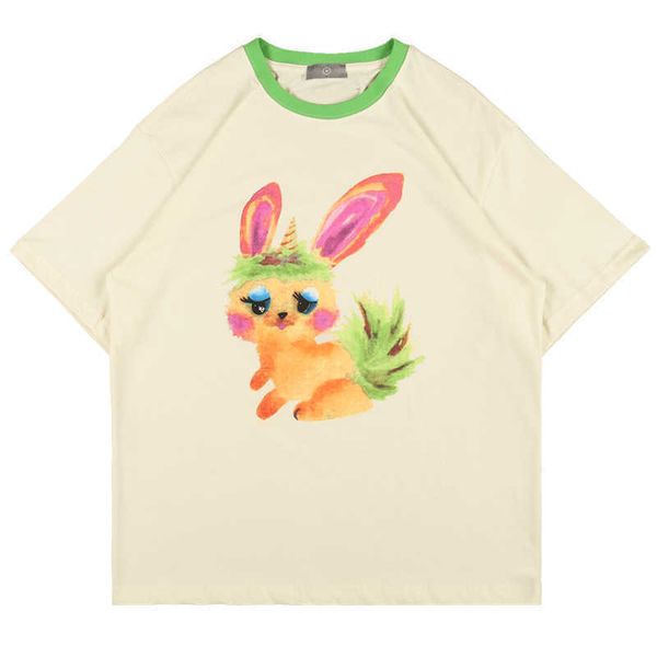 

men's t-shirts we11done short sleeve t-shirt 2021 new animal pattern color blocking bottom shirt with loose candy inside summer, White;black