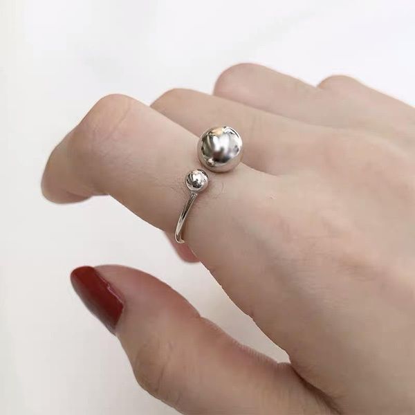 

wedding rings 2021 korean simple silver color round beads open vintage chic design statement party for women jewelry accessory, Slivery;golden