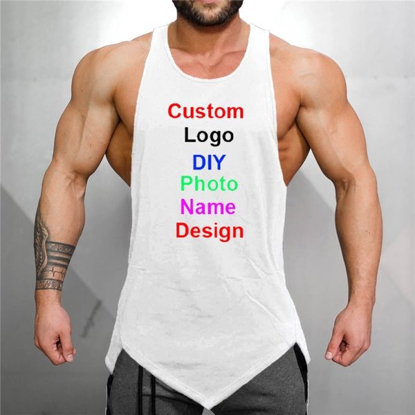 DIY Vücut Geliştirme Tank Üst Erkekler Po Baskı Tasarım Yaz Spor Erkek Spor Giyim Özelleştirilmiş Pamuk Kolsuz T-shirt 210421