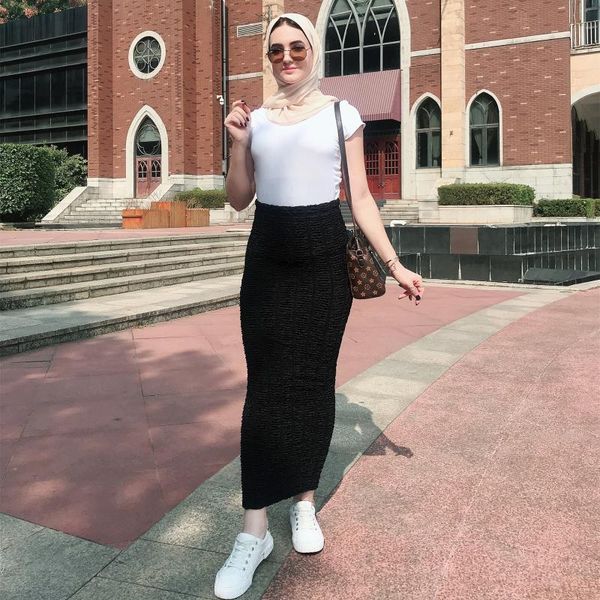 

skirts pencil long skirt women fashion stretch high waist maxi club streetwear gothic slim bodycon clothing 5 color, Black