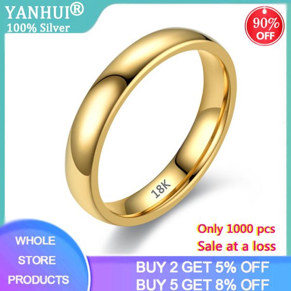 Nunca desvanece anéis de aço inoxidável sólido original 18k anéis de brilho de ouro para mulheres e homens simples casal anel kr050