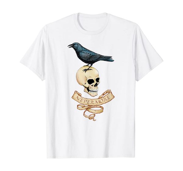 

raven and skull nevermore t-shirt for literature lovers, White;black