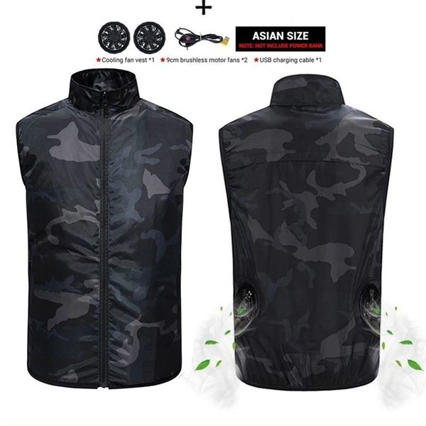 

aiwetin summer cooling fan vest usb smart charging clothing men women outdoors sunscreen skin jacket breathable cool suit 211104, Black;white