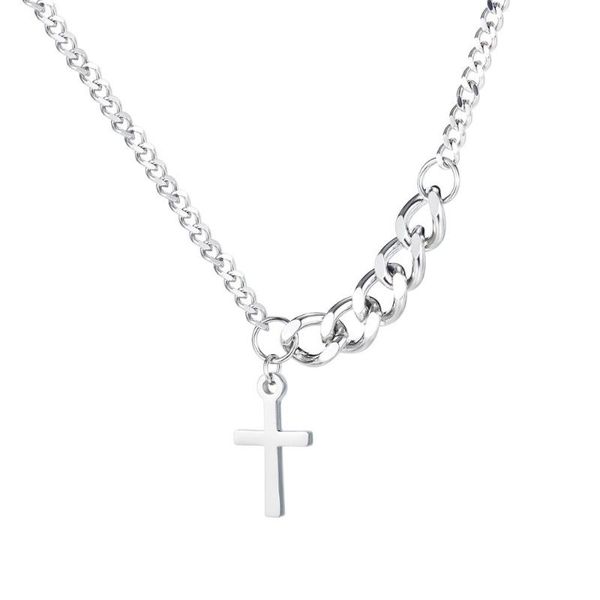 

pendant necklaces fashion kpop stainless steel cross choker for women vintage asymmetry jewelry accessories women's wholesale, Silver