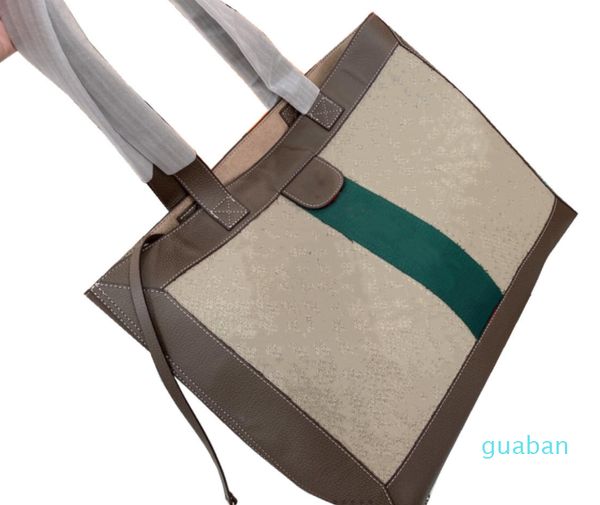 Luxo 3a clássico marca marrom bolsa de compras de couro lona grande capacidade de alta qualidade bolsa as mulheres ombro 1687