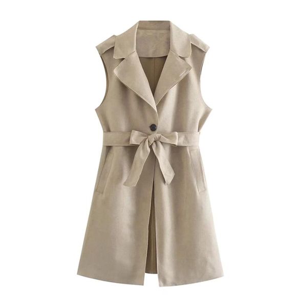 

women's vests withered england style fashion solid simple sashes suede sleeveless long jacket women notched coat casual vest, Black;white