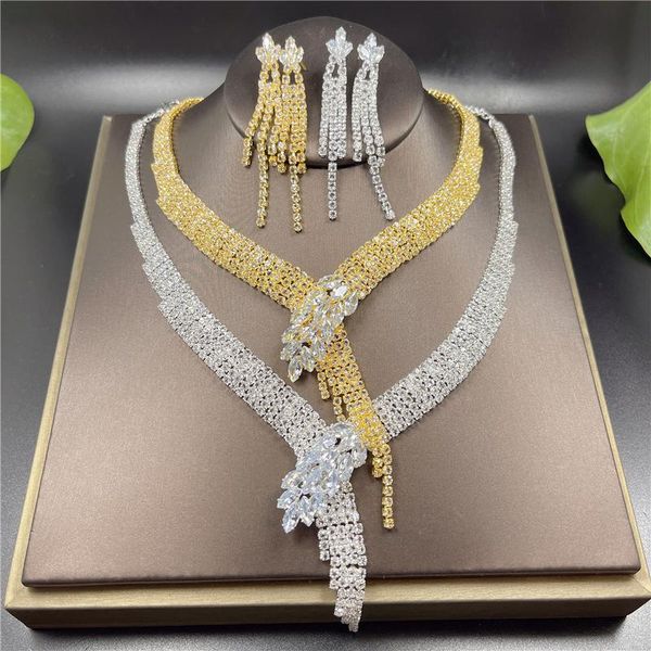 

earrings & necklace 4 pcs vintage elegant rhinestone crystal wedding bridal jewelry set europe earring bracelet ring costume accessories, Silver