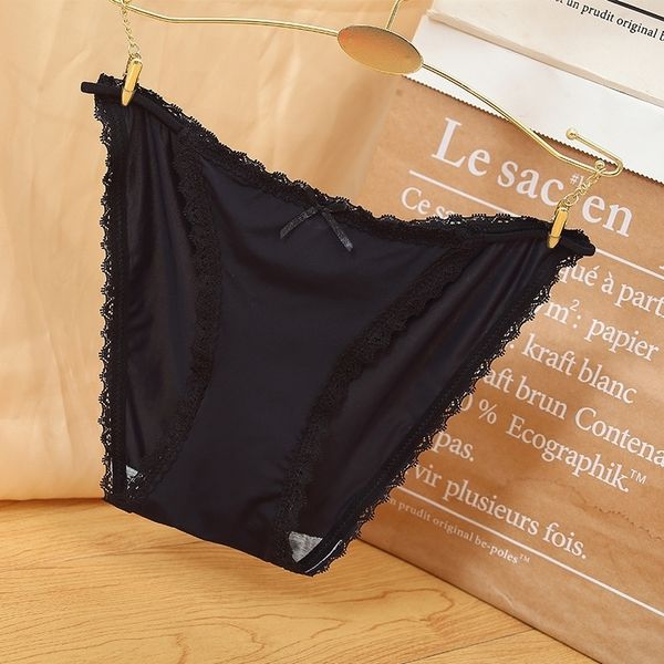 

2mb4 mid waist bow lace breathable comfortable women's underwear cotton crotch briefs mid waist bow lace underwear women's breatha, Red;black
