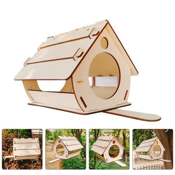 

bird cages 1pc outdoor hanging parrots feeder wooden garden yard decoration (khaki)