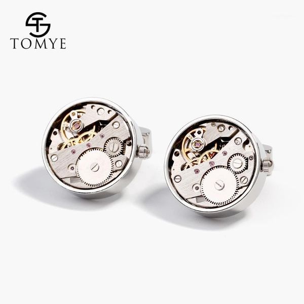 

tomye cufflinks for men business stainless stee mechanical movement gear shirt sleeve buttons xk19s1441, Silver;golden