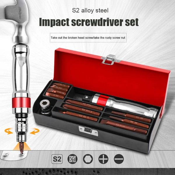 

professional hand tool sets 12/13pcs woodworking impact screwdriver set screw chisel one/cross/hex bit bolt removal with buckle ring storage