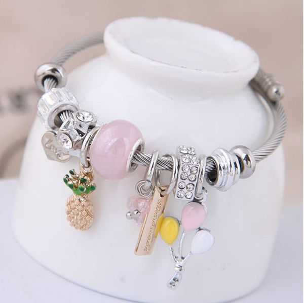 

charm bracelets metal love simple fruit pendant bracelet women's pineapple balloon multi- crystal hand anklet accessories, Golden;silver