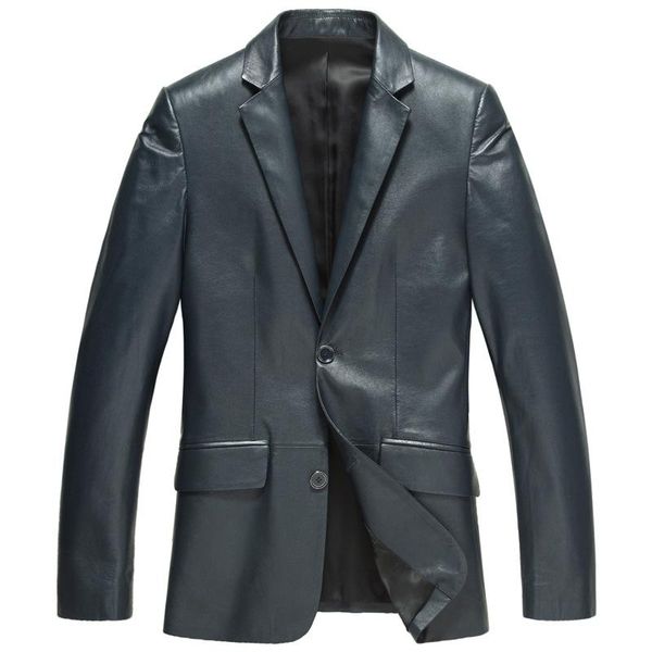 

men's leather & faux 100% sheepskin coat genuine jacket men spring fall mens blazers jackets veste cuir homme 13j1310 kj2412, Black