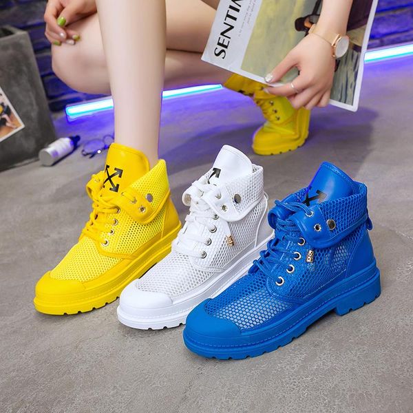 

summer women boots breathable round toe ladies flat net solid rubber female platform, Black