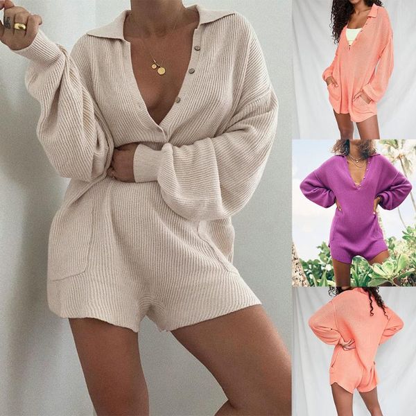 

women's t-shirt low-cut lapel solid color pocket jumpsuit, White