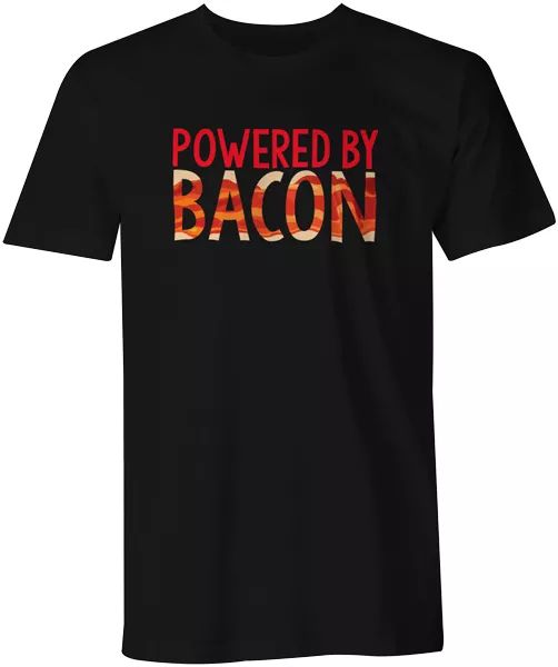 

powered by bacon funny food quote fashion t-shirt top, White;black