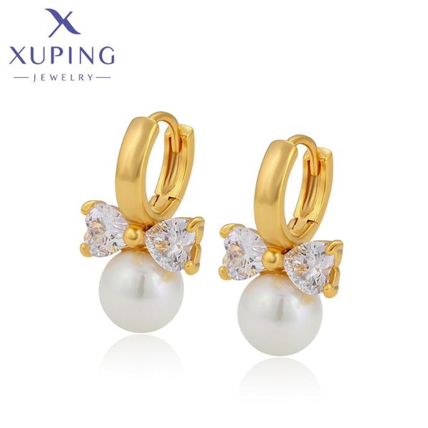 

hoop & huggie xuping jewelry imitation pearl earrings elegant hoops for women temperament style party gifts 80562, Golden;silver