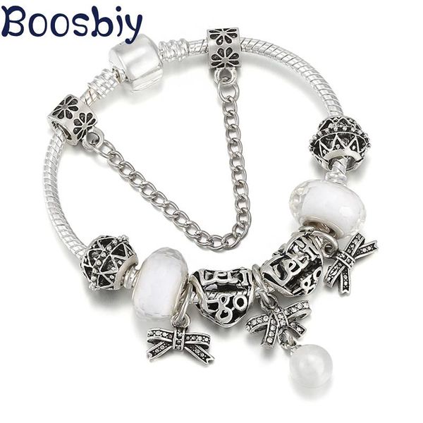 

charm bracelets european style silver plated snake chain bracelet with lucky bowknot pendants diy romantic jewelry gift for women, Golden;silver