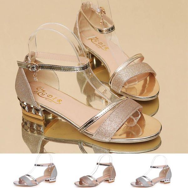 

sandals 38# women summer elegant large size 35-43 ladies fashion ankle mid heel block party open toe shoes scarpe donna, Black