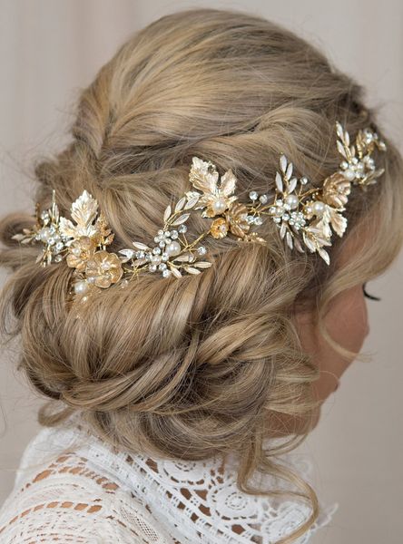 

Gold Bridal Hair Vine Gold Leaf Crown Wedding Tiara Bridal Comb Gold Crown Metallic Comb Flower Hair Vine for Women
