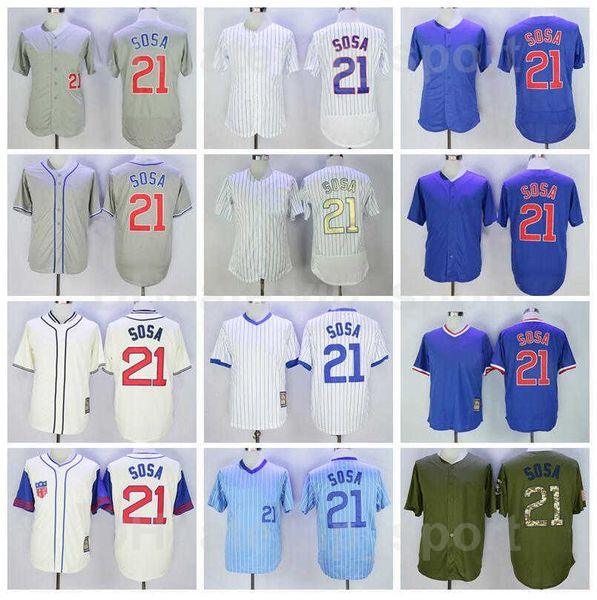 

retro baseball 21 sammy sosa vintage jersey 1929 1942 retire pullover pinstripe stitched cool base blue grey white army green high quality, Black