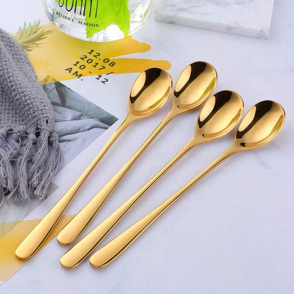 

spoons stainless steel coffee dessert ice cream long handle spoon retro tableware