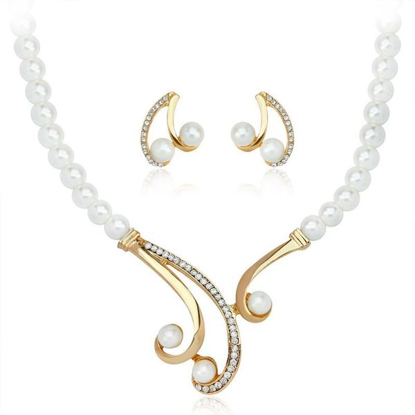 

earrings & necklace liffly dubai creative shape fashion jewelry sets charm bridal pearl party crystal for women wedding gift, Silver