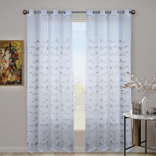 

curtain & drapes 1pcs american rural solid color silver silk leaves embroidered window screen bedroom living room 140 * 260cm