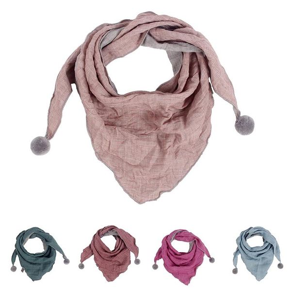 

scarves fashion baby triangle scarf with plsh pompom solid color cotton blend girls boys spring autumn clothing accessories, Blue;gray
