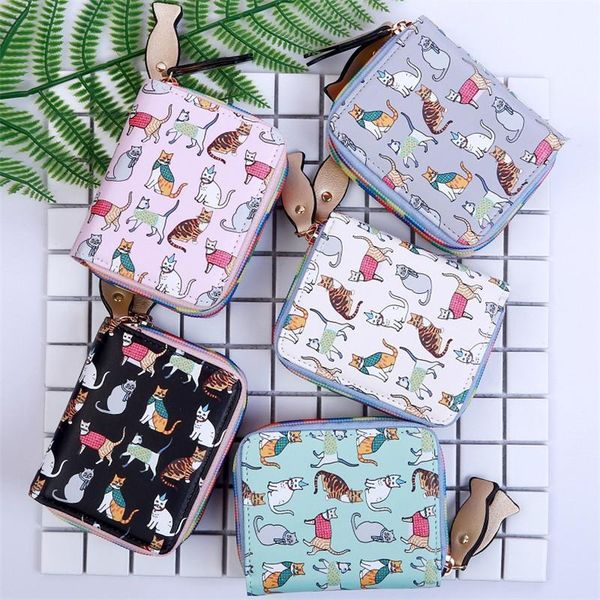 

wallets fashion wallet girls short korean cute cat large capacity double zip coin purse, Red;black