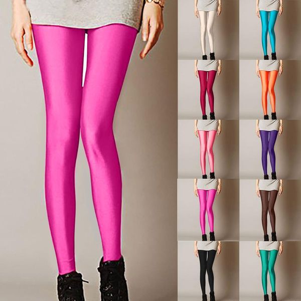 

women's high waisted elasticity ninth pants show thin leggings tummy control spandex casual trousers shinny legging, Black