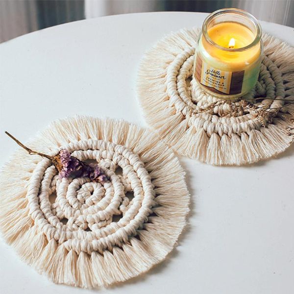 

mats & pads bohemia handcrafted cotton braid placemats heat resistant dining table tassels coasters for home tablecloth decoration