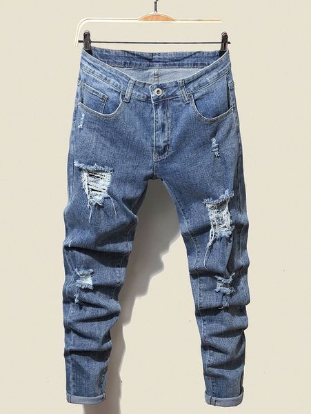

men ripped bleach wash jeans g3it#, Blue