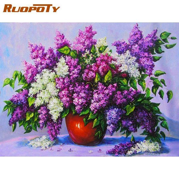 

paintings ruopoty frame canvas painting by numbers kits purple flower oil paints diy gift drawing coloring number decor