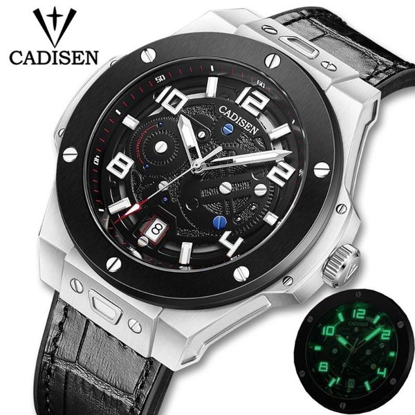 

wristwatches caidsen automatic men's mechanical watch sapphire glass business watches leather strap waterproof, Slivery;brown