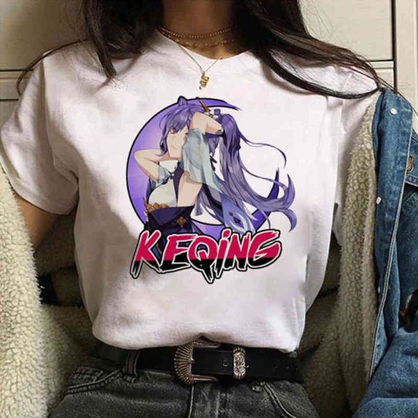 

women's t-shirt summer personality animation fun game q cartoon character printing cotton short sleeves elastic loose casual crew neck, White