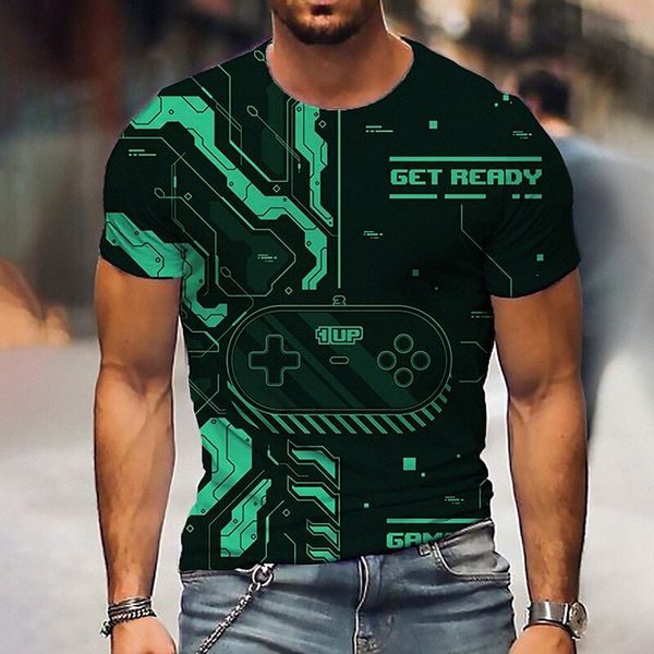 

men's t shirt 3d print graphic machine crew neck daily sports print short sleeve casual classic designer big and tall green m4lg#, White;black