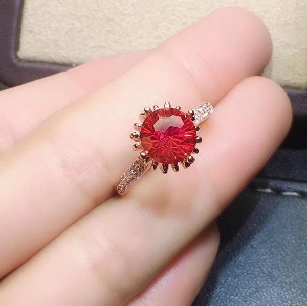 

cluster rings beautiful red z ring women silver jewelry good cut round 925 sterling natural gem party birthday gift selling, Golden;silver