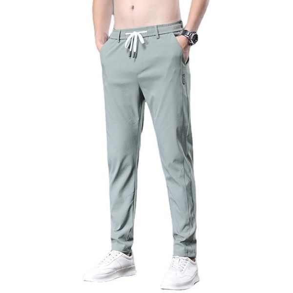 

men's pants sweatpants joggers cargo pockets track tactical casual techwear male trousers ice silk stretch, Black