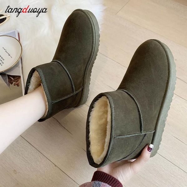 

boots winter women snow flat platform ladies warm shoes 2021 flock fur women's ankle female black