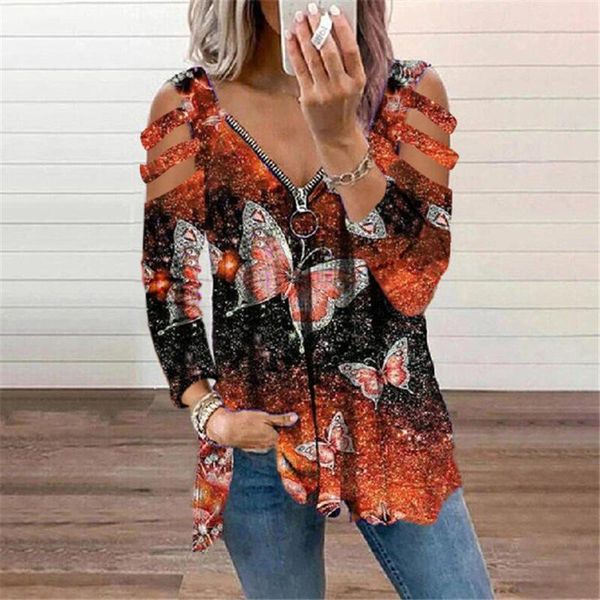 

women's blouses & shirts off-the-shoulder blouse vintage floral prints long-sleeve zipper v-neck summer casual loose, White