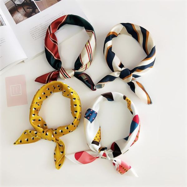

scarves 50*50cm fashion women elegant square silk feel satin scarf skinny retro head neck hair tie band 2021, Blue;gray