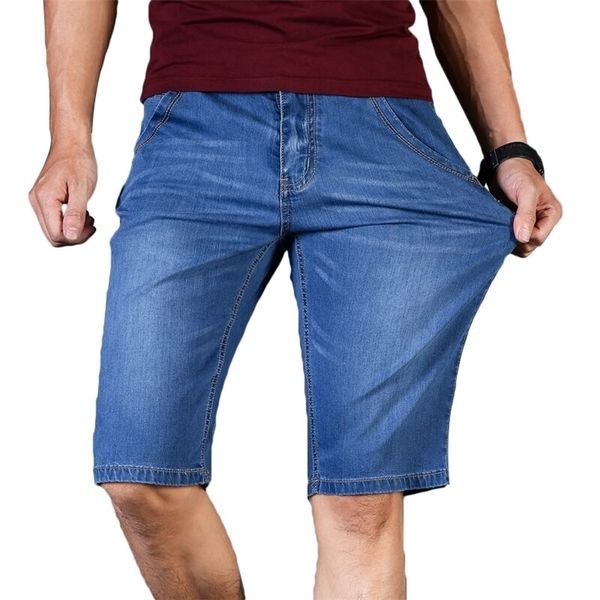 Tamanho Grande 40 42 44 46 Verão Novos Homens Negócios Negócios Shorts Moda Esticamento Casual Slim Azul Azul Fino Calças de Jeans Masculino 210324