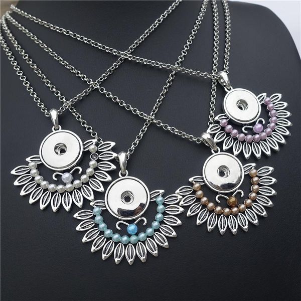 

pendant necklaces ball gown skirt metal 18mm snap buttons pearls necklace women jewelry 12pcs/lot mix colors, Silver